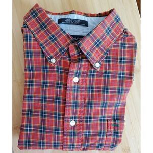 Tommy Hilfiger Mens Shirt‎ Sz XL Red Plaid Patch All American Crest L/S Button